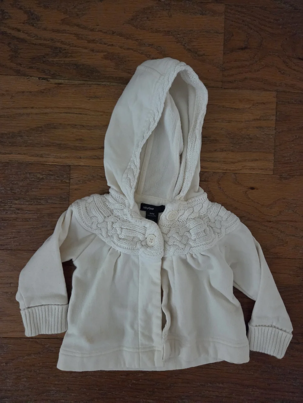 GAP Cream Hooded Knit-Trim Cardigan Vintage 3-6 Mo